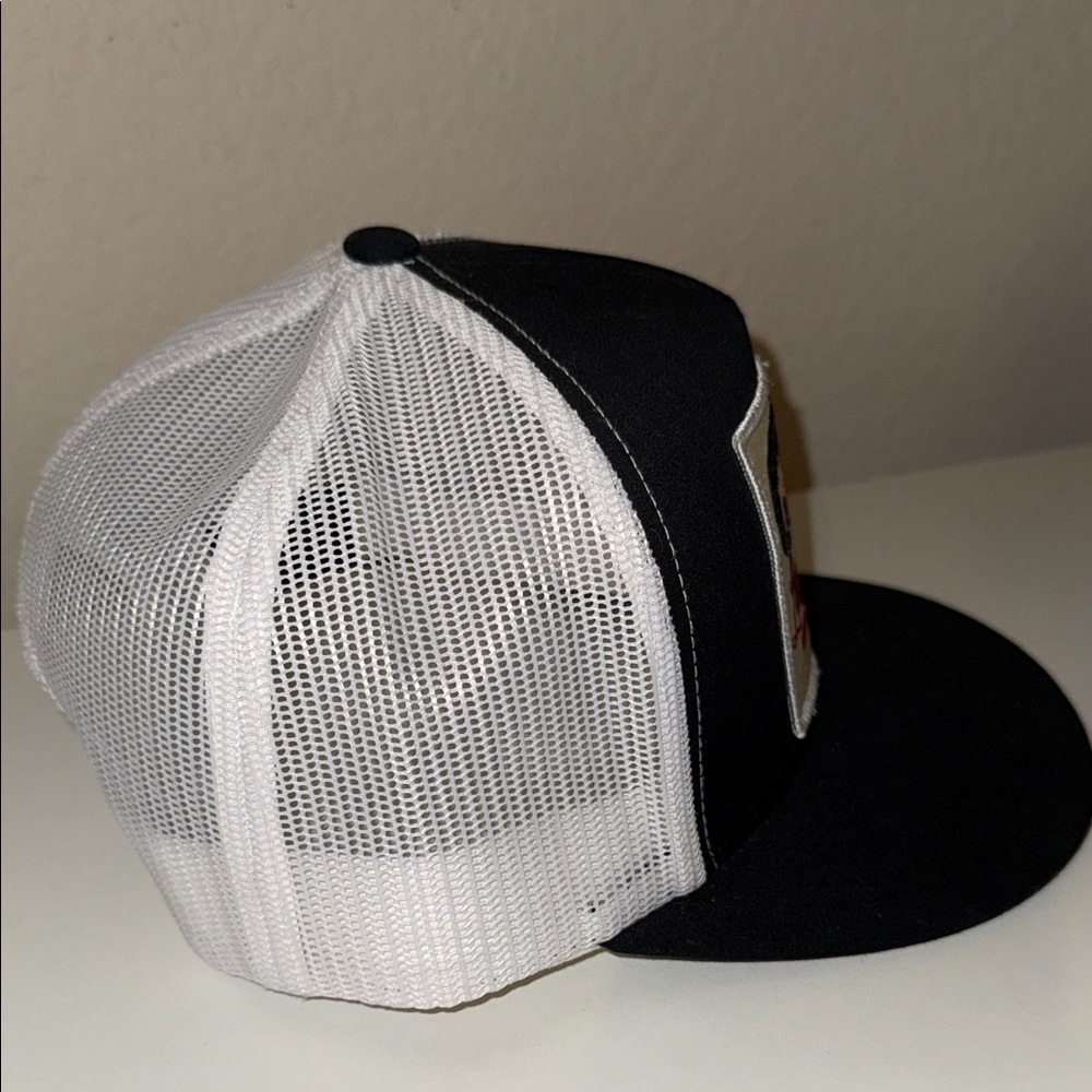 Floral Skull Embroidered Black and Tan Trucker Hat - Picture 4 of 6